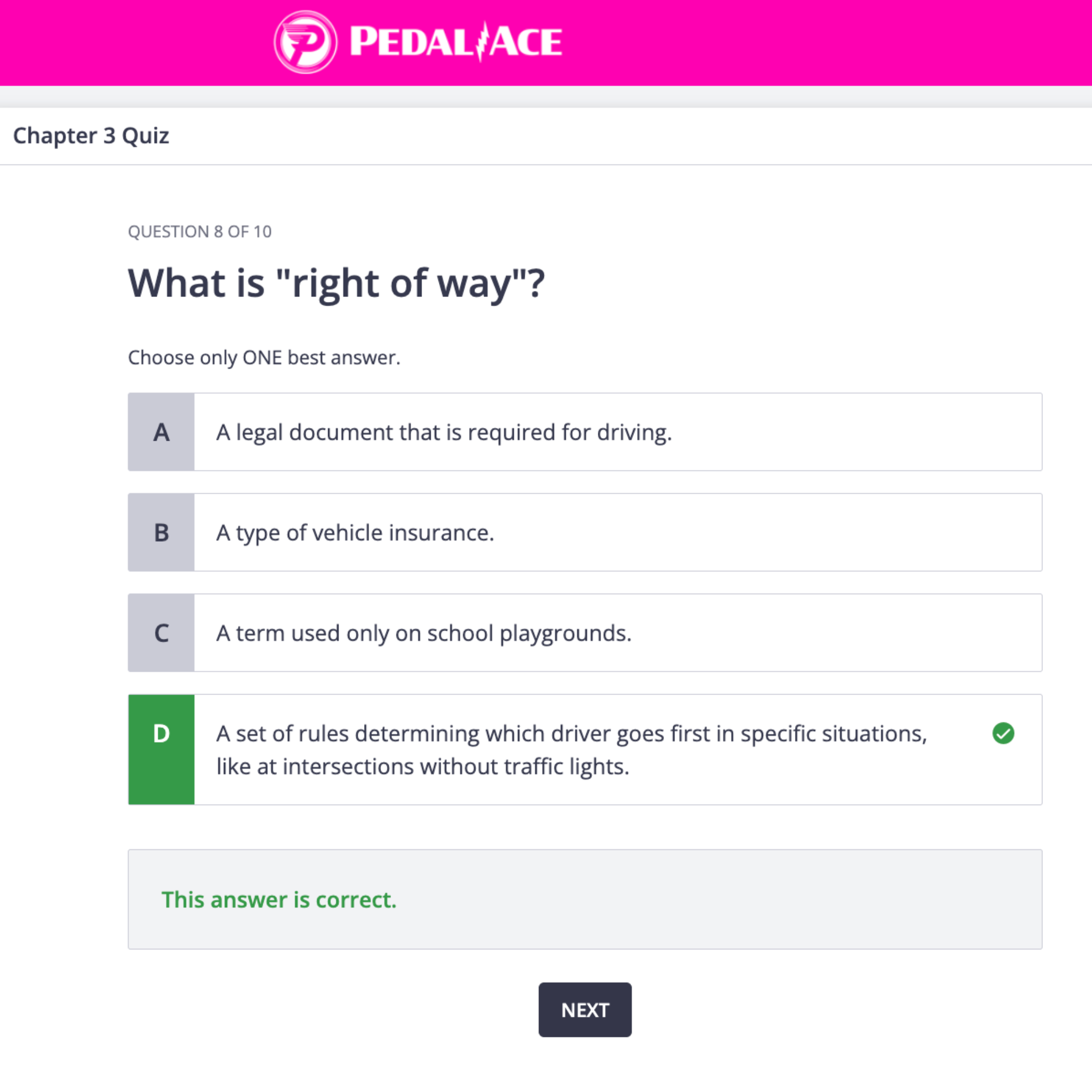 Ebike safety course quiz question - What is right of way?